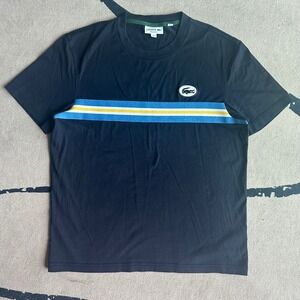 Lacoste Mens Regular Fit Navy Blue Striped‎ Logo Cotton T-Shirt Size L